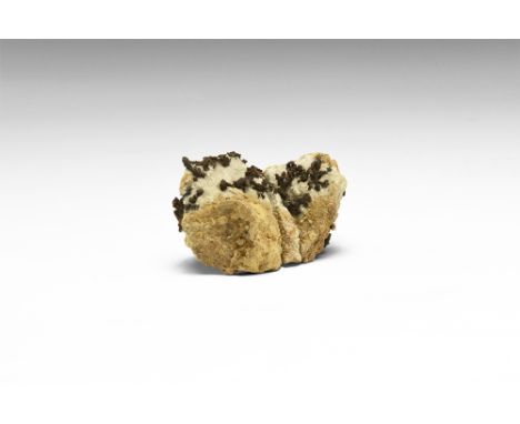 A group of two matrix native silver specimens comprising one larger specimen with a vein of crystalline silver through it, an