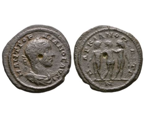 238–244 AD. Markianopolis mint. Obv: M ANT GORDIANOC AVG legend with laureate, draped and cuirassed bust right. Rev: MARKIANO