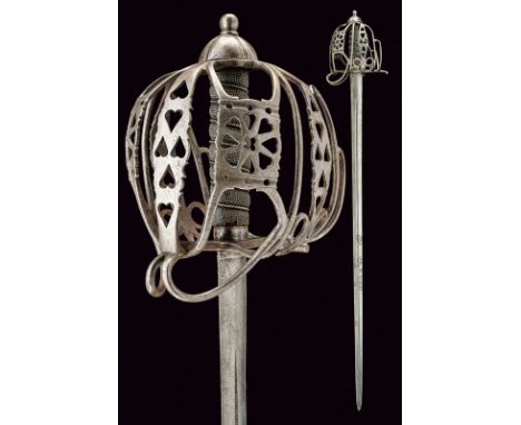 A basked hilted sword dating: first quarter of the 19th Century provenance: Scotland Straight, double-edged blade of lenticul