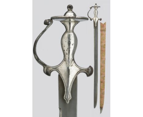 A kirach (sabre) dating: 19th Century provenance: India Slightly-curved, mechanic damask, single-and false-edged (hollow at o