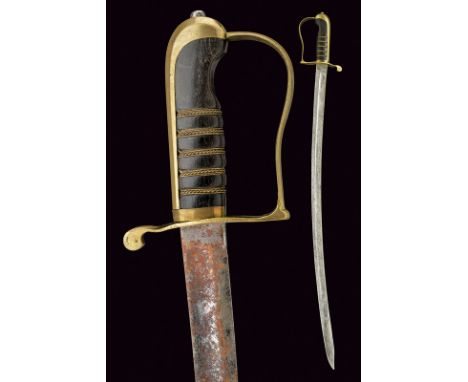 A sabre dating: 19th Century provenance: Italy Slightly-curved, single-and false-edged blade with fuller at the center, signe