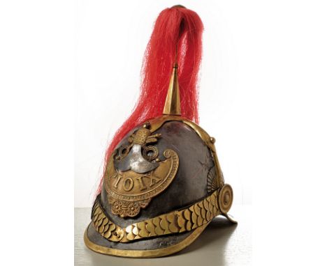 A rare Civil Guard helmet dating: second quarter of the 19th Century provenance: Papal States Rigid, black leather skull, bra