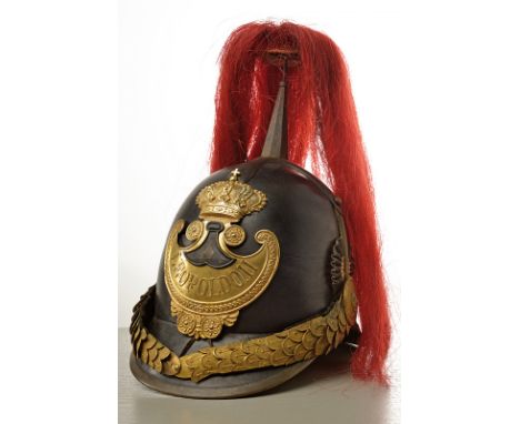 A rare Civil Guard helmet dating: second quarter of the 19th Century provenance: Tuscany Rigid, black leather skull, brass or