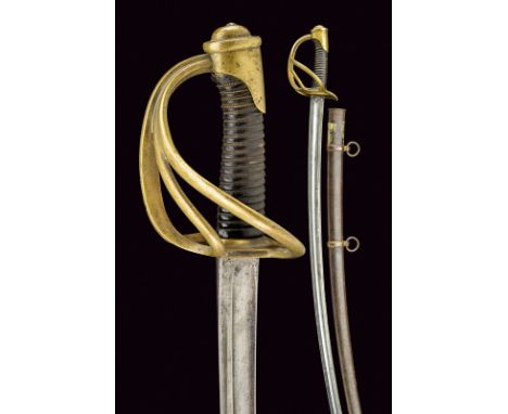 A cavalry sabre dating: 19th Century provenance: France Curved, single-and false-edged blade with wide fuller at the center a