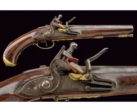 A cavalry flintlock pistol dating: early 19th Century provenance: Naples Smooth, round, 18 mm cal. barrel, octagonal at the b