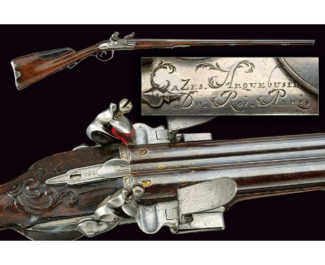 A fine double-barrelled flintlock gun by Cazes from noble property dating: last quarter of the 18th Century provenance: Paris