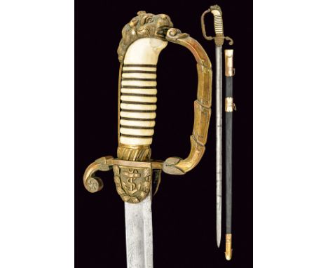 A rare Navy Guard sword dating: mid-19th Century provenance: Kingdom of the Two Sicilies Straight, single-and false-edged bla