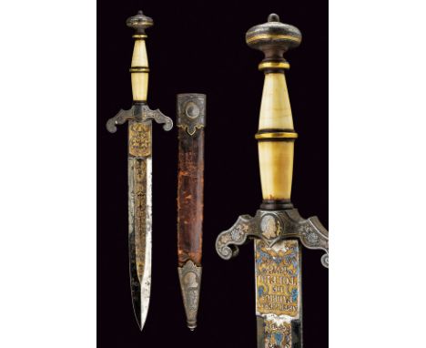 An elegant engraved dagger dating: last quarter of the 19th Century provenance: Spain Strong, straight,double-edged blade, ri