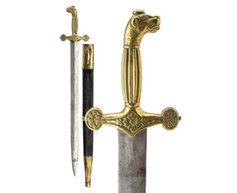 An infantry dagger for special companies dating: 18th Century provenance: Naples Straight, double-edged blade; massive, brass