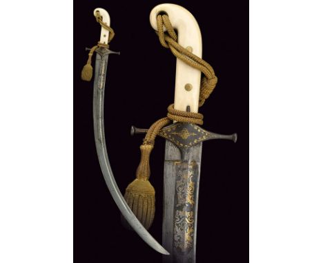 A beautiful generals sword dating: circa 1900 provenance: England Wide, curved, damask, single-and false-edged blade with gro