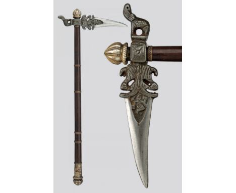 A zaghnal (axe) dating: circa 1900 provenance: India iron cusp, with slightly curved rear fluke, carved with floral motifs an
