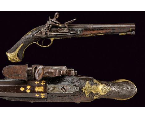 A fine officers flintlock pistol dating: last quarter of the 18th Century provenance: Naples Smooth, two-stage, 18 mm cal. ba