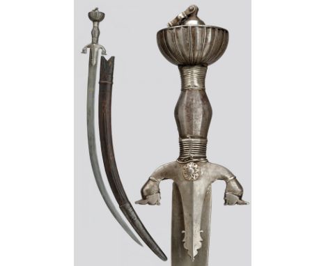 A pulouar (sabre) dating: 19th Century provenance: Afghanistan Curved, flat, mechanic-damask, single-and false-edged blade, w