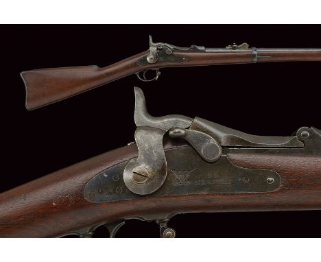 A Model 1873 "Trapdoor" Cadet Rifle dating: third quarter of the 19th Century provenance: USA Round, rifled barrel with fores