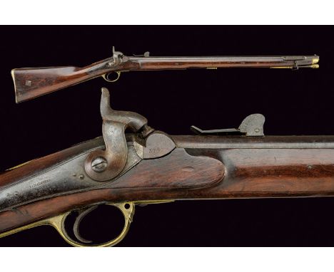 A Russian Imperial Brunswick percussion Carbine by Malherbe dating: mid-19th Century provenance: Russia Round, rifled, 17 mm 
