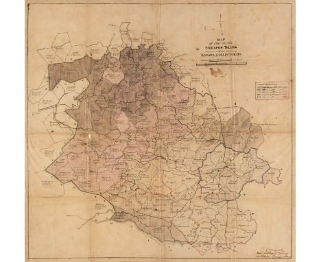 India. Map of part of the Siddapur Taluka of the Kanara Collectorate, circa 1860, ink and crayon manuscript map on silk, scal