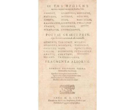 Homer and Others. Poetae graeci principes heroici carminis, 2 volumes bounds in one, Geneva: Henricus Stephanus II, 1566, 20,