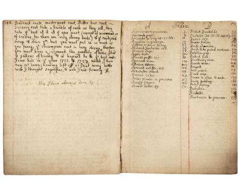 Manuscript Receipts Book. A bound volume of manuscript culinary and medicinal recipes compiled by Mabel Wyatt, early 18th cen