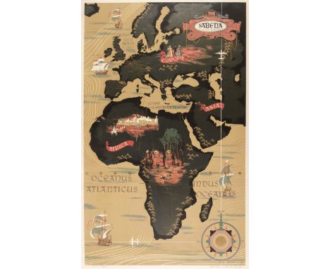 Europe &amp; Africa. Dohet (C., publisher), Sabena Belgium Airlines, published by 'Linsmo', Brussels, circa 1950, decorative 