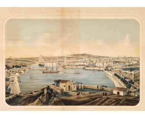 * Menorca. Vista del Puerto de Mahon, 1860, an unattributed lithograph with bright contemporary hand-colouring, some staining