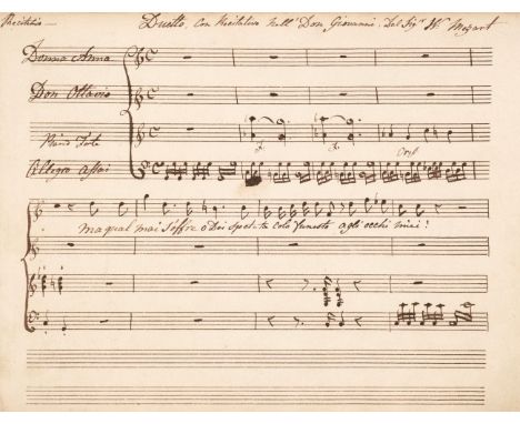 Mozart (Wolfgang Amadeus). Duetto, con Recitativo nell’Don Giovanni, del Sigr. W: Mozart, circa 1790, contemporary scribal ma