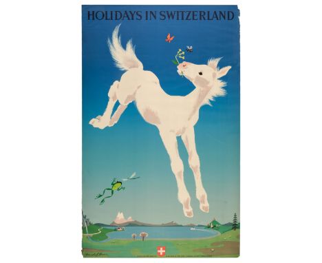 * Brun (Donald, 1909-1999). Holidays in Switzerland, 1949, colour lithograph poster, printed by Eidenbenz-Seitz &amp; Co., St