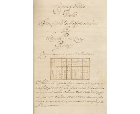 Italian Horticulture Manuscript. Trattato de Giardini, 2 parts paginated as 1, no plate or date, c. 1770, 216, [8] pp., the f