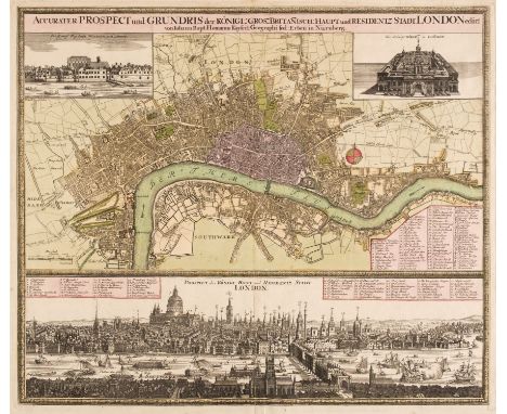 London. Homann (Johann Baptist). Accurater Prospect und Grundis der Konigl: Gros Britannisch: Haupt und Residentz stadt Londo