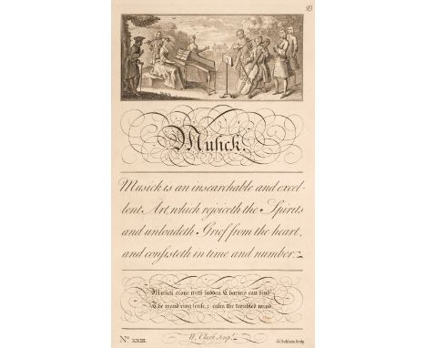 Bickham (George). The Universal Penman, London: H. Overton, 1743, engraved frontispiece (torn to fore-margin, repaired to low