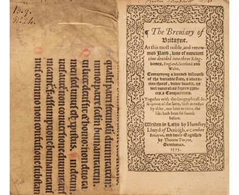 Llwyd (Humphrey). The Breviary of Britayne ... lately Englished by Thomas Twyne, Ist edition in English, [London: Imprinted b