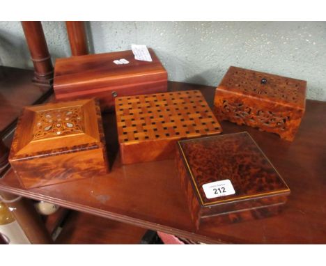 4 Moroccan Thuja Burr wood jewellery/trinket boxes plus one Red Cedar version 