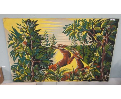 Large French tapestry depicting deer - 129cm x 81cm 