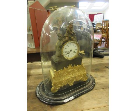 Large antique French glass domed mantel clock by Henri Marc of Paris - Height 42cm