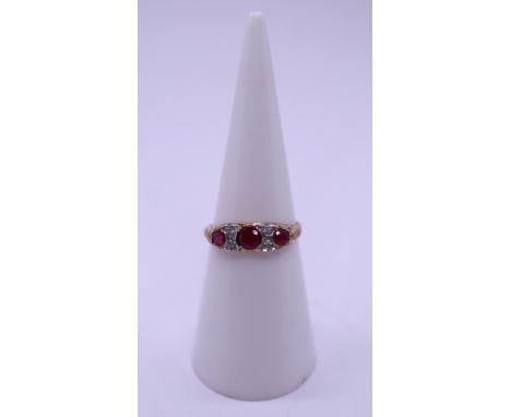 9ct gold ruby &amp; diamond set ring - Size K 