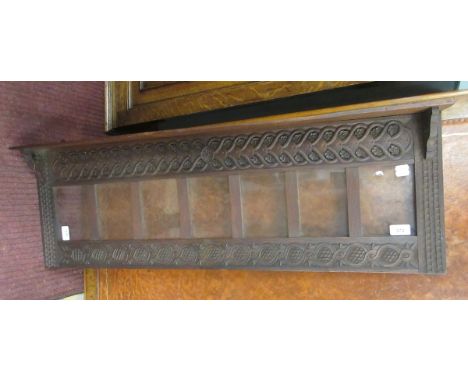 Antique carved oak glazed shelf 