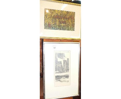 Pencil drawing of San Francesco al Prato, Perugin, Italy by Lawrence Berryman 1976 and a coloured print