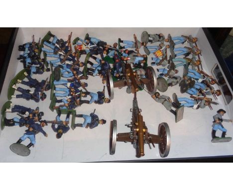 Lead solidiers - American Civil War, infantry and artillery figures, with 2 x 12 pdr cannons