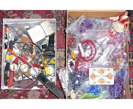 Two boxes of costume jewellery and watches
