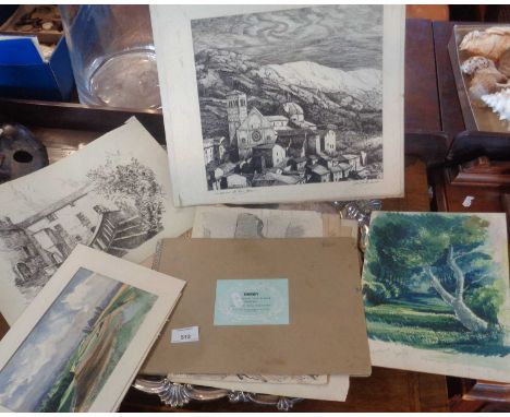 Artists sketch book and loose sketches including pen &amp; ink drawings of Salerno during the September 1943 bombardment and 
