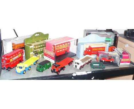 Collection of twelve diecast commercial vehicles including Hornby trackside. lledo, Days Gone, Harrods double decker bus, etc