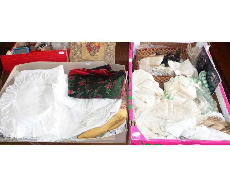Two boxes of vintage linen and lace 