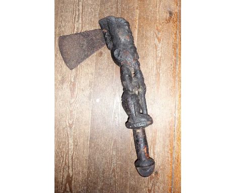 Tribal Art - African Yoruba shango priests staff with metal axe blade (this item cannot be posted overseas)