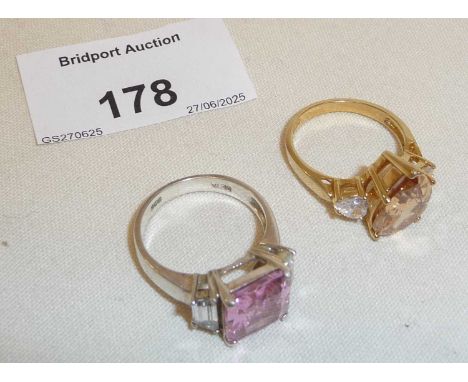 Silver ladies dress ring with pink stone and another