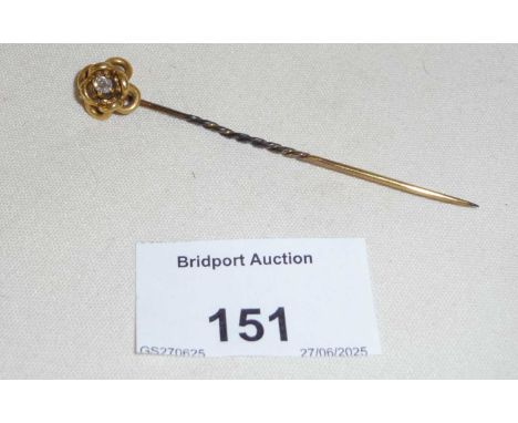 18ct gold (tested) and diamond tie pin, approx 3g total weight