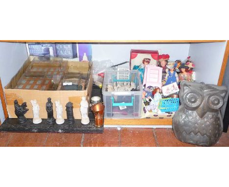 Misc items including Days Gone tin plate brewery set (boxed), a resin Roman chess set and board, assorted plastic dolls house