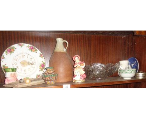Assorted china and pottery including a Royal Albert wall clock etc