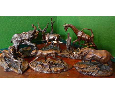 Six Franklin Mint bronze African animals