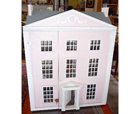 Large dolls "Regency Town House" of three floors with front opening doors awaiting a furniture delivery 32" high x 26" wide x