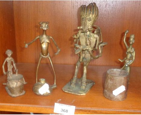 Four various African bronze figures
