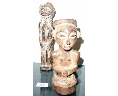 Tribal Art - African Luba figure with half skirt And a Cameroon standing figure